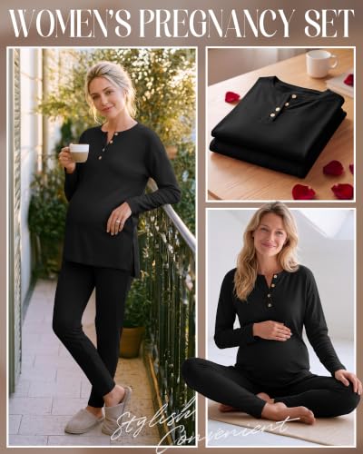 Huukeay Maternity Lounge Set Long Sleeve - color: Black, size: X-Large