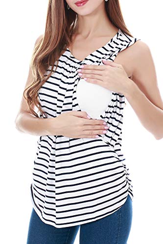 Smallshow Women's Maternity Nursing Tank Tops Breastfeeding Clothes 3-Pack - color: Black-dark Grey-white Stripe(3 Packs), size: Medium
