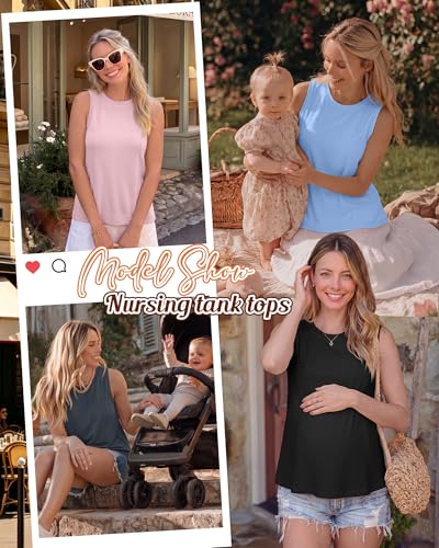 4 Pack Women Nursing Tank Tops Breastfeeding - color: Blush Pink, Blue, Dark Gray, Black, size: Small