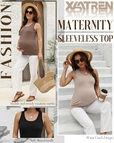 Xaatren 4 Pack Women's Maternity Tank Tops - color: Light Coffee, Coffee, White, Black, size: Medium