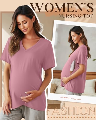 Women's Nursing Breastfeeding Shirts - color: Gray Pink, size: Large