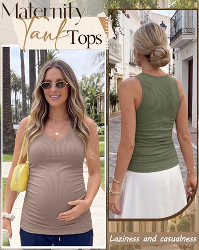 4 Pack Women's Maternity Pregnancy Tanks - color: Camel, Coffee, Apricot, Gray Green, size: Medium