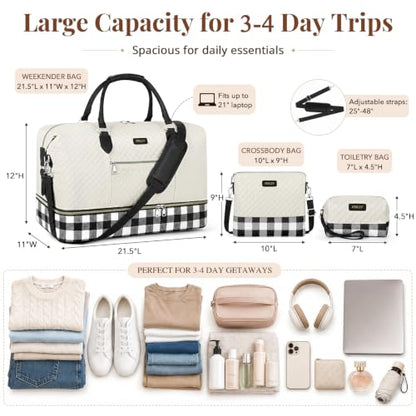 ITIEZY Weekender Bag for Women 21.5" Travel Duffel Large Carry On Bag 3PCS - color: 8d-Black