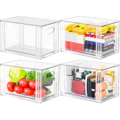 SUOXING 4 Pack Clear Stackable Storage Drawers,7.3″ High Large Baby Bottle Organizer,Bathroom Closet Organizers and Storage,Acrylic Storage Containers and Home Edit Organizer Bins for Cabinets,Pantry