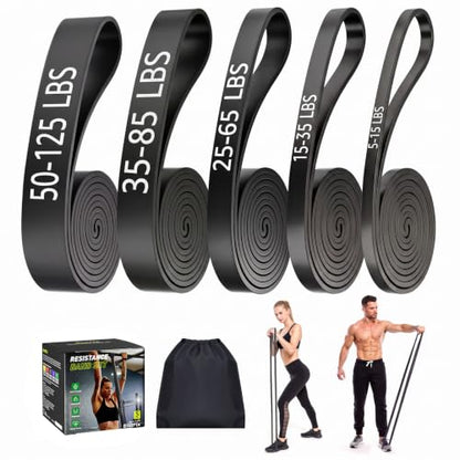 Dapofajo Resistance Bands for Working Out: 5-Level Anti-Snap Silicone Bands - color: Multiblack