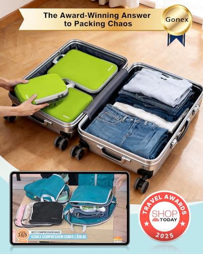 Gonex Compression Packing Cubes, 4-Piece Expandable Travel Organizers - color: 4-Green, size: 4 Set