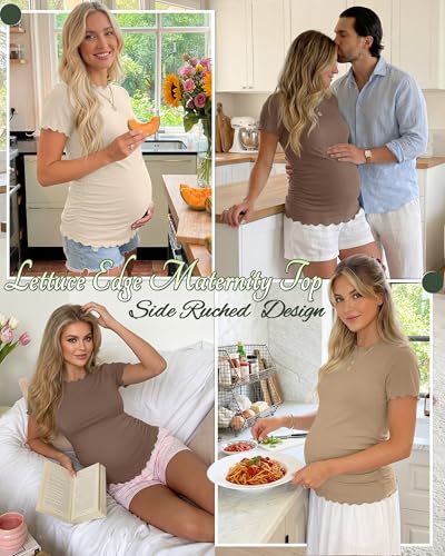 Xaatren 3 Pack Women's Maternity Short Sleeve Shirts - color: Cream, Khaki, Coffee, size: Medium