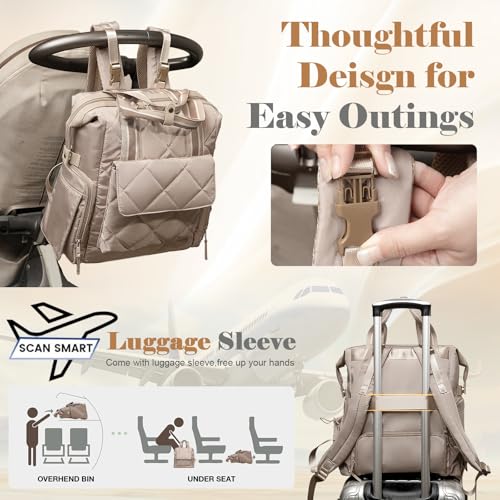 Omanmoli Diaper Bag Backpack Quilted Baby Bag Travel Breast Pump Backpack - color: Khaki