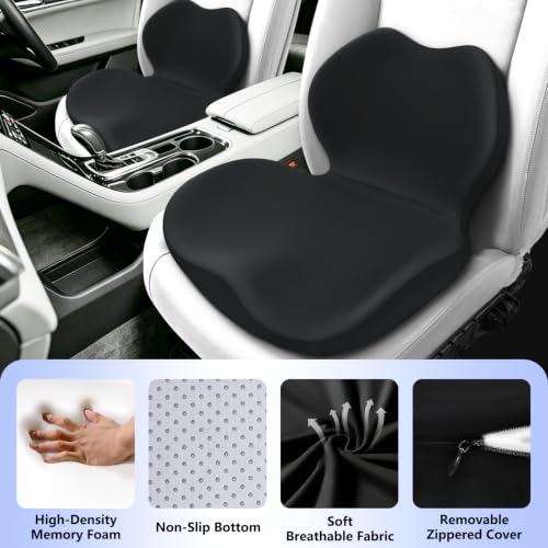 Memory Foam Car Seat Cushion with Lumbar Support Pillow,Driver Seat Cushion - color: Black