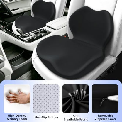 Memory Foam Car Seat Cushion with Lumbar Support Pillow,Driver Seat Cushion - color: Black