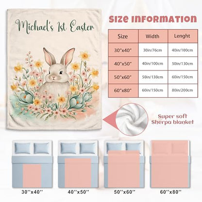 Custom Bunny Blanket for Baby, Baby's 1st Easter Blankets for Girls - color: S2