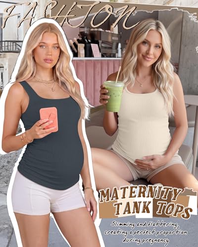 4 Pack Maternity Ribbed Tank Tops - color: Charcoal Gray, Apricot, Brown, Black, size: Medium