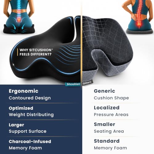 Office Chair Cushion for Back & Tailbone, Sciatica Pain Relief Pillow - color: Black