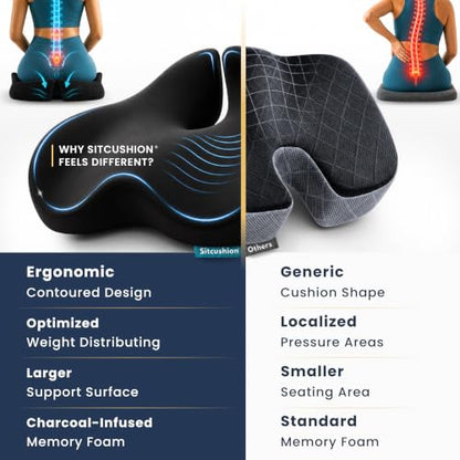Office Chair Cushion for Back & Tailbone, Sciatica Pain Relief Pillow - color: Black