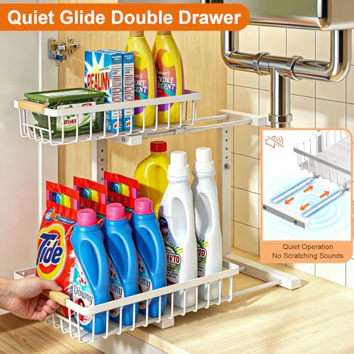 REALINN Under Sink Organizer, White 2 Pack Height Adjustable - color: White, size: 2 Pack