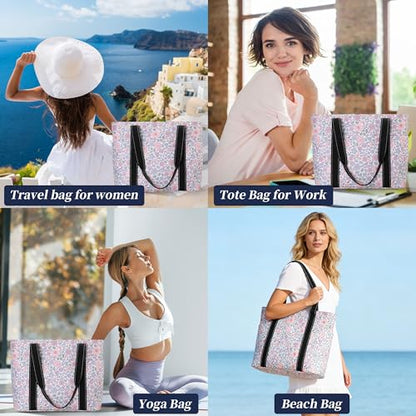 Tote Bag for Women with LaptopCompartment & Cup Holder - color: Delicate Fleur