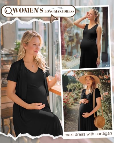 2 Piece Maternity Dress Outfits Set - color: Black, size: Medium