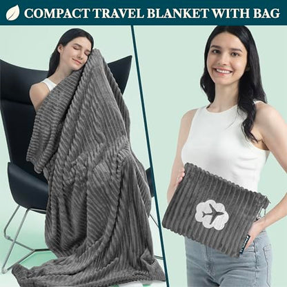 PAVILIA Travel Blanket Pillow, Soft Ribbed Fleece Airplane Blanket, Gray - color: Grey