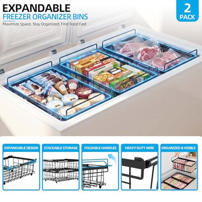 2 Pack Expandable Freezer Organizer Bins, Stackable Chest Freezer Basket - color: Black, size: 2 Packs