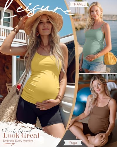 4 Pack Maternity Tank Tops - color: Peach Pink, Gray-green, Yellow, Coffee, size: Large