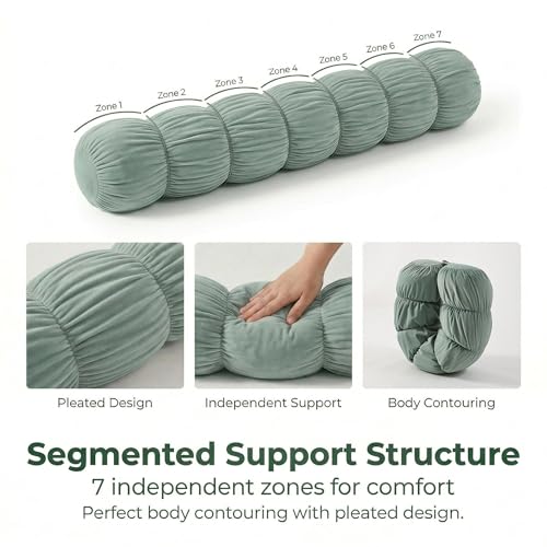 Pat. Pend. Long Body Pillow for Side Sleepers, 59 Inch, Green - color: Green, size: 59" x 7.87"