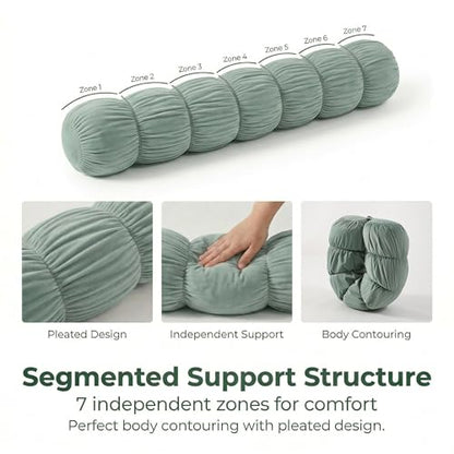 Pat. Pend. Long Body Pillow for Side Sleepers, 59 Inch, Green - color: Green, size: 59" x 7.87"