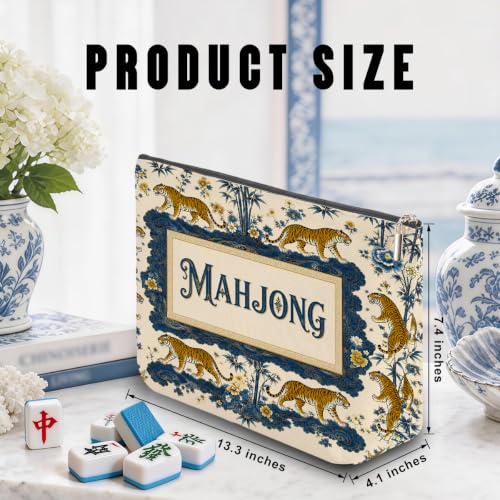 Blue Gold Chinoiserie Mahjong Tile Bag Tiger Peony Makeup Bag (Case Only) - color: Multicolor 1810