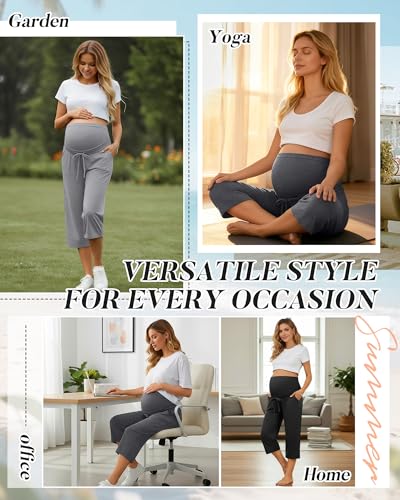 3 Pack Maternity Capri Pants - color: Black, Dark Heather Gray, Light Heather Gray, size: Medium