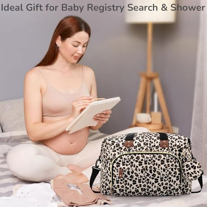 Tenot Diaper Bag Tote, Baby Bag with Pacifier Case Leopard Print - color: Leopard Print, size: Medium