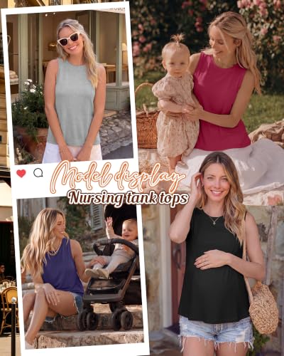 4 Pack Women Nursing Tank Tops Breastfeeding - color: Bordeaux Red, Navy Blue, Gray, Black, size: Medium