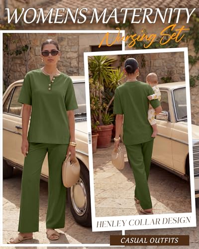 Women Maternity Nursing Set - color: Army Green, size: Large