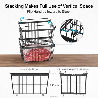 iSPECLE Deep Freezer Organizer Bins - Adjustable Width & Extra Depth, 6 Pcs - style: 6 Pcs-14.8"-Black