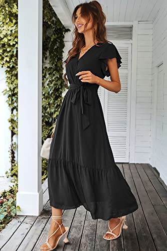 PRETTYGARDEN Women's Summer Floral Boho Maxi Dress - color: Solid Black, size: XX-Large