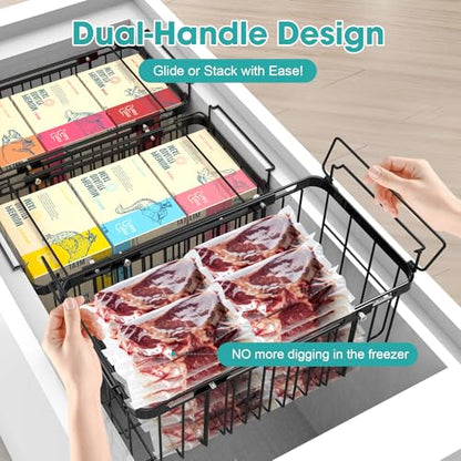 Freezer Organizer Bins, 2 Pack Expandable Stackable Hangable Chest Freezer Containers with Handles, Adjustable From 10.3" to 14.2" Storage Baskets for Fridge, Deep Freezer, Cabinet, Pantry, Kitchen - size: Large
