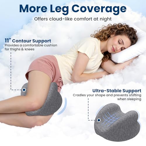 Knee Pillow for Side Sleepers Hip Pain, Gel Memory Foam, Grey - color: Grey