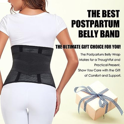 MAMODY Postpartum Belly Band Belly Wrap Abdominal Binder Post Surgery - color: Midnight Black