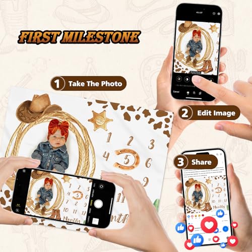 Cowboy Baby Milestone Blanket Monthly Growth Chart Nursery Decor