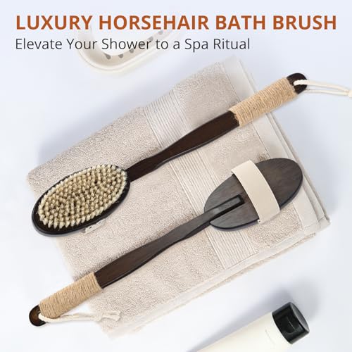 Dry & Wet Body Brush, Natural Boar Bristle Back Scrubber, Brown - color: Dark Brown