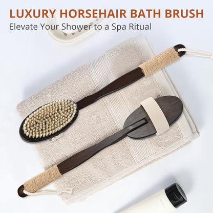 Dry & Wet Body Brush, Natural Boar Bristle Back Scrubber, Brown - color: Dark Brown