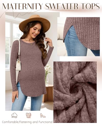 3 Pack Maternity Shirts Pregnancy Sweaters Tunic Tops - color: Apricot, Coffee, Brown, size: Medium