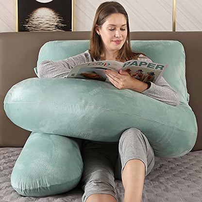 Elover U Shaped Pregnancy Pillow,Full Body Maternity Support - color: Velvet-green