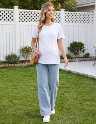 Women's Maternity Jeans Wide Leg Pants - color: Light Blue, size: XX-Large