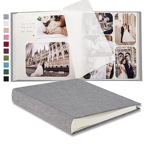 Pssoss Large Linen DIY Scrapbook Album with Writing Space,100 Pages, Gray - color: Gray
