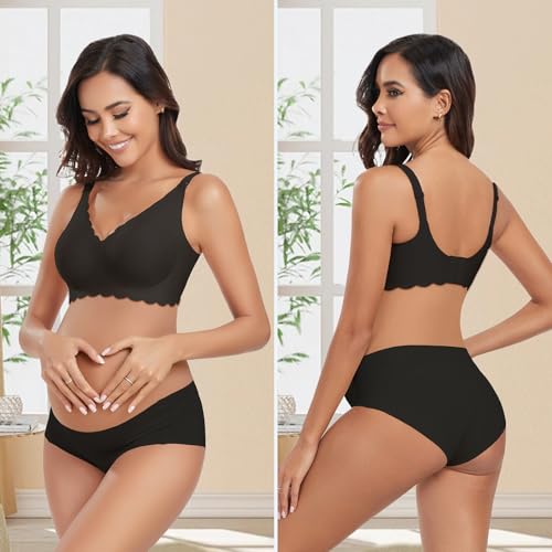 Gailife 3 Pack Nursing Bras for Breastfeeding Seamless Maternity Sleep Bra - color: Black/Beige/Grey, size: Medium