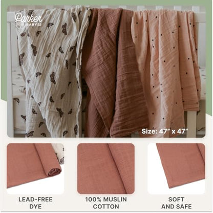 Parker Baby Co. Soft Muslin Baby Swaddle Blankets, 3 Pack - Butterfly Set - color: Butterfly