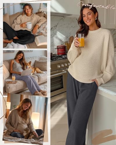3 Pack Maternity Wide Leg Pants Pregnancy Pants - color: Light Gray, Dark Gray, Black, size: Small