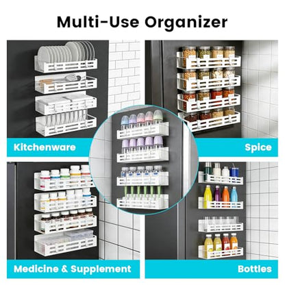 4 Pack Magnetic Baby Bottle Organizer for Refrigerator, Bottle Organizer Rack with 8 Hooks, Storage for Baby Bottles, Pacifiers, and Brushes, Also Suitable Stanley Cup Storage