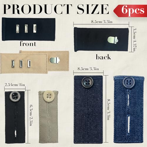 Pants Button Extender 6-Pack for Men & Women, Elastic Jeans Waist Extender & Dress Pant Hook Set, Adjustable Waistband Extenders for Early Maternity Pregnancy, Button Extender for Jeans Instant Fit