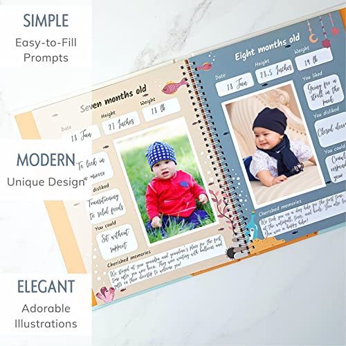 Baby's First Year Book, Gender-Neutral Ocean Baby Memory Book and Keepsake - color: Mystical Ocean