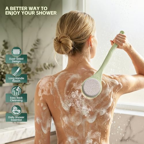 Back Scrubber for Shower, Long Handle Body Brush, Green - color: Greenb